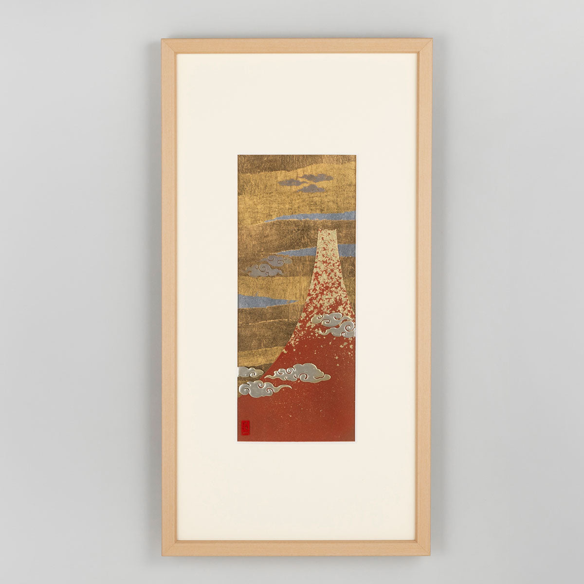 A Japanese framed foil art piece featuring lucky art / red fuji. Kanazawa foil gives the artwork depth and a refined shine, making it suitable for interior decoration, home styling, personal collections, and gifts.