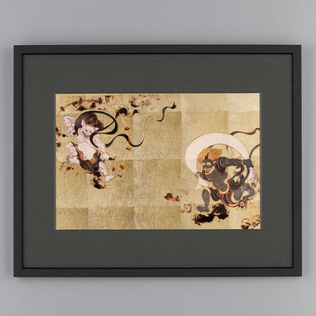 A Japanese framed foil art piece featuring ukiyo-e / fujin raijin. Kanazawa foil gives the artwork depth and a refined shine, making it suitable for interior decoration, home styling, personal collections, and gifts.